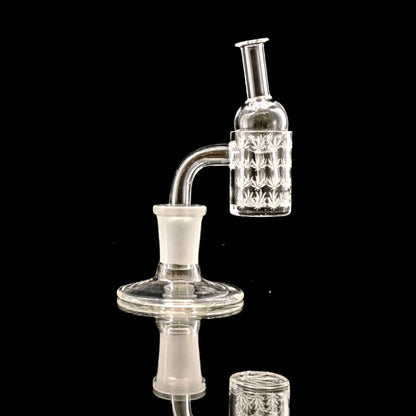 Etched Cannabis Leaf Quartz Banger and Spinning Carb Cap Kit