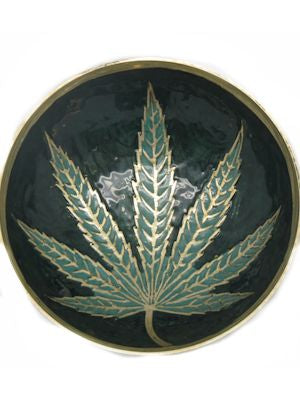 Brass Leaf Bowl Green
