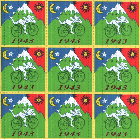 Framed Albert Hofmann Bike Ride 1943 Green 9 panel 19cm x 19cm Blotter Art
