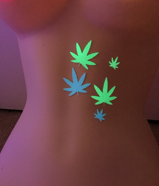 Glow in the Dark Cannabis Leaf Body Stickers