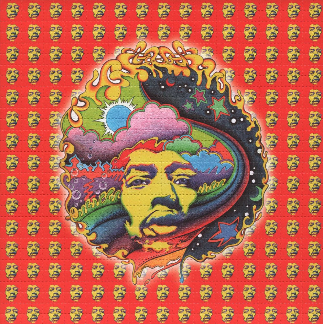 Framed Jimi Hendrix Red by Jeff Hopp 19cm x 19cm Blotter Art