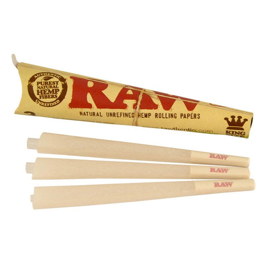 RAW King Size Organic Hemp Paper Pre-Rolled Cones (3 per pack)