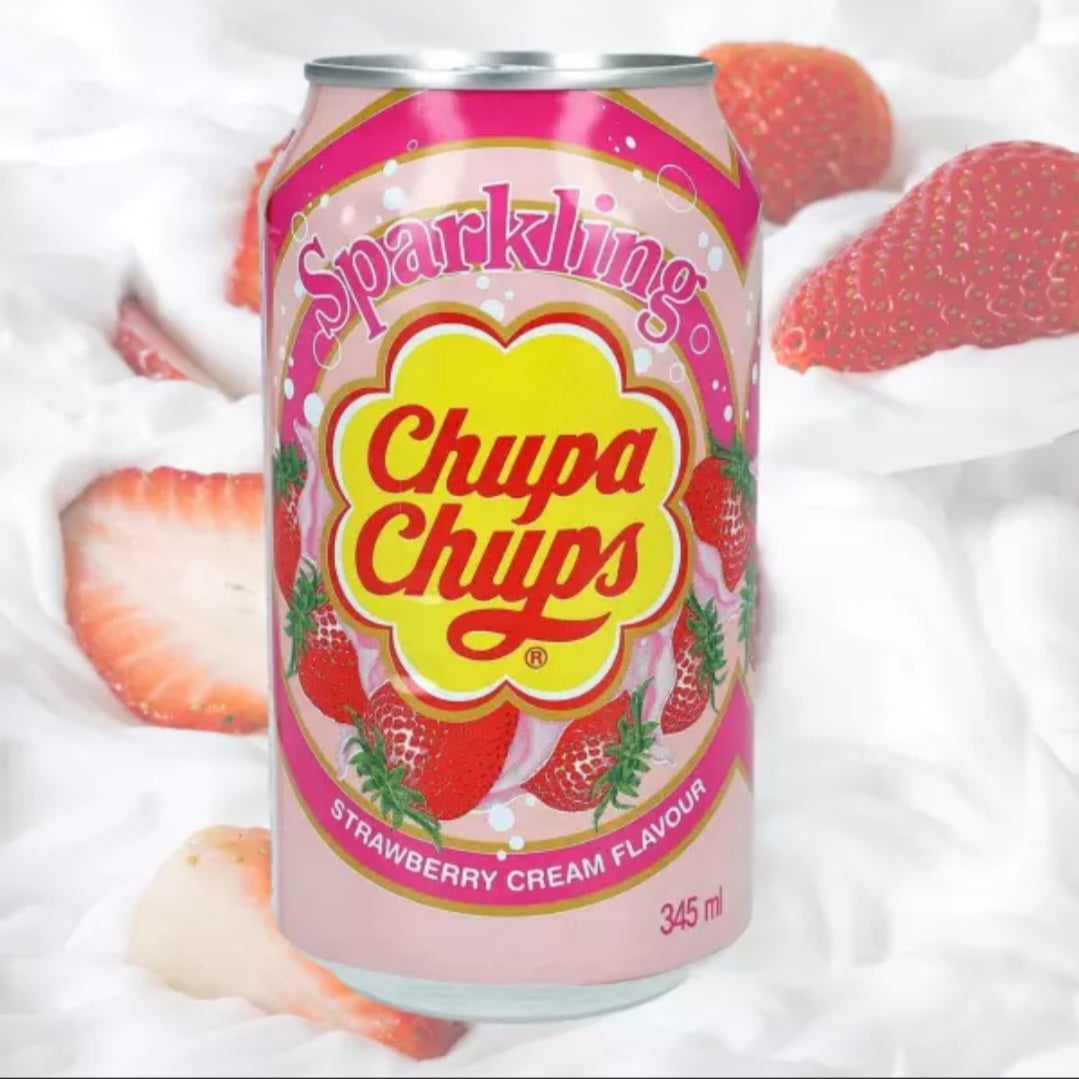 Chupa Chups Sparkling Strawberries & Cream Soda 345ml Can South Korean Import