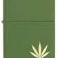 Zippo Green Matte w/ Brass Cannabis Leaf