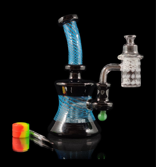Dab Rig Kit w/ Showerhead Perc & Coloured Line Work, 25mm Banger, Dabber, Pearls & Spinning Carb